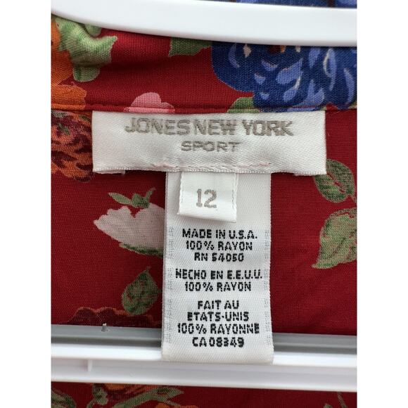 Jones New York Sport Womens Shirt Size 12 Red Floral Short Sleeve Button Up - Picture 5 of 12